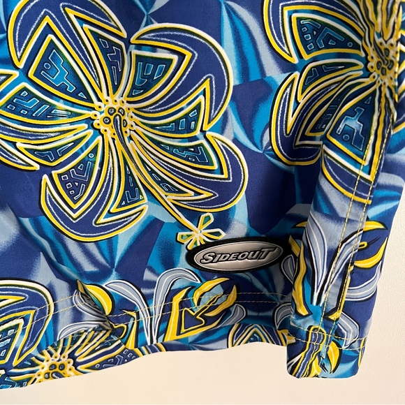 Sideout Y2K Floral Board Shorts Blue Yellow Tropical Surf Swim Trunks Size 32 - Picture 3 of 7
